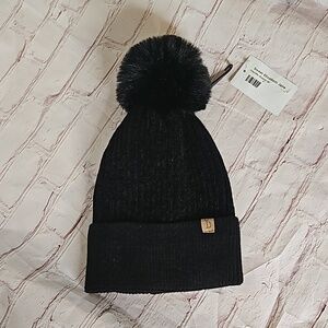 Do Everything in Love Black Pom Pom Chenille Beanie NWT